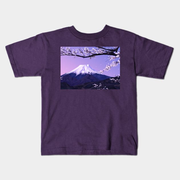 Mount Fuji Cherry Blossoms Kids T-Shirt by Slayer Threads